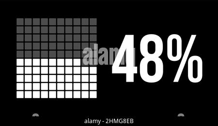 48-Prozent-Diagramm, 48-Prozent-Vektor-Infografik. Abgerundete Rechtecke bilden ein quadratisches Diagramm. Weiße Farbe auf schwarzem Hintergrund. Stock Vektor