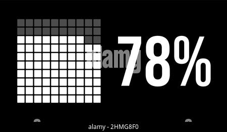78-Prozent-Diagramm, achtundsiebzig Prozent-Vektor-Infografik. Abgerundete Rechtecke bilden ein quadratisches Diagramm. Weiße Farbe auf schwarzem Hintergrund. Stock Vektor