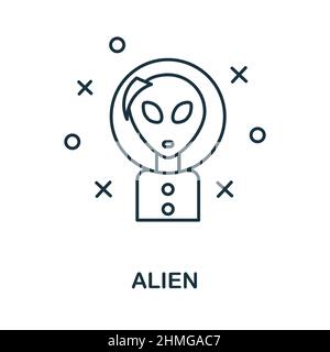 Alien-Symbol. Linienelement aus der Raumsammlung. Lineares Alien-Icon-Zeichen für Webdesign, Infografiken und mehr. Stock Vektor