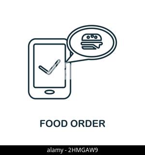 Symbol für Lebensmittelbestellung. Linienelement aus Take Away-Sammlung. Lineares Symbol für Lebensmittelbestellung für Webdesign, Infografiken und mehr. Stock Vektor
