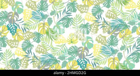 Nahtloses Muster aus grünen Blättern verschiedener Bäume. Laub von natürlichen Ästen. Grün frisch Schönheit rustikalen Öko Hintergrund. Botanisches Design für Textil, w Stock Vektor