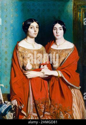 Die zwei Schwestern [Les Deux Sœurs] des französischen romantischen Malers Theodore Chasseriau (1819-1856) Porträt seiner Schwestern Adèle und Aline Chasseriau, gemalt 1843. Stockfoto