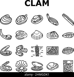 Clam Marine Sea Farm Ernährung Symbole Set Vektor Stock Vektor