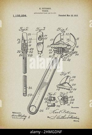 Schraubenschlüssel Patent Stockfoto