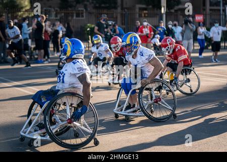 Alvin Malave (5) der Los Angeles Rams während des Wheelchair Football League Championship-Spiels, Mittwoch, den 9. Februar 2022, in Los Angeles, CA. (Jon En Stockfoto