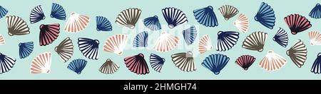 Seashells mit nahtlosem Vektor-Druck und horizontalem Rand Stock Vektor