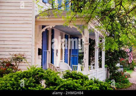 Viktorianische Cottages in der Küstenstadt Oxford, Maryland an der Chesapeake Bay. Stockfoto