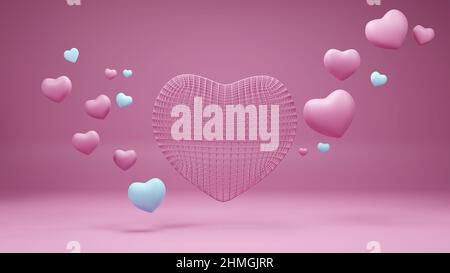 3D Render, Valentinstag Herzen Hintergrund. Kopieren Raum romantischen Hintergrund Stockfoto