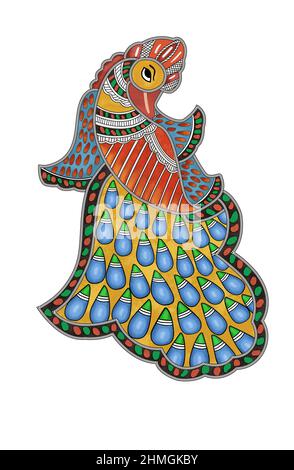 Pfau Im Madhubani-Kunststil Stockfoto