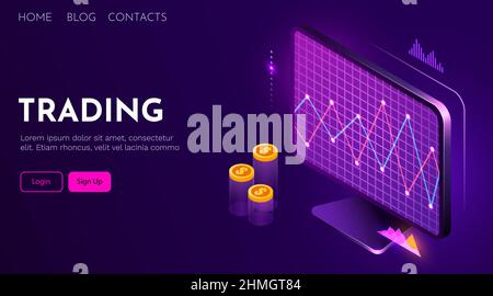 Konzept der Finanzanalyse. Candlestick Chart Trading. Vorlage für Geschäftsanwendungen. Vorlage für Landing-Page. Stock Vektor