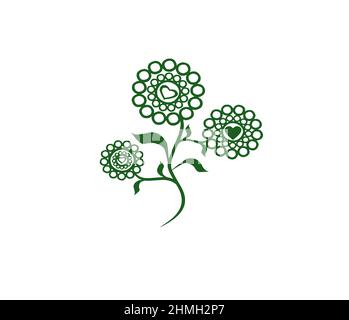 Blumensilhouette Ikonen Herzen blühen Stockfoto