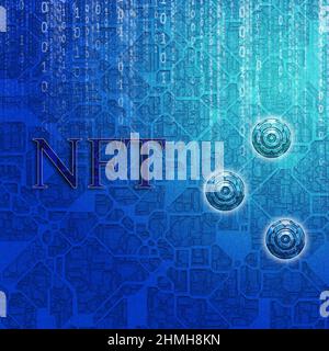 NFT- oder nicht fungible Tokens-Konzeptdarstellung Stockfoto