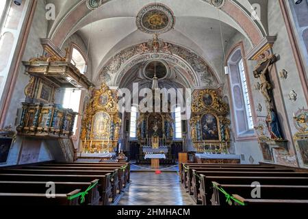 Deutschland, Bayern, Oberbayern, Bezirk Rosenheim, Chiemgau, Sachrang, Pfarrkirche St. Michael, innen Stockfoto