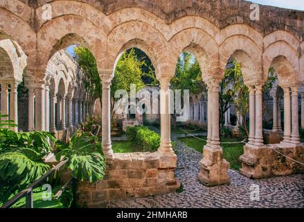 Kreuzgang der Kirche San Giovanni degli Eremiti, Palermo, Sizilien, Italien Stockfoto