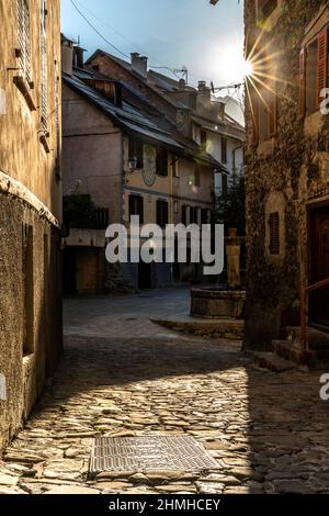 Zentrum von Saint-Dalmas-le-Selvage Stockfoto