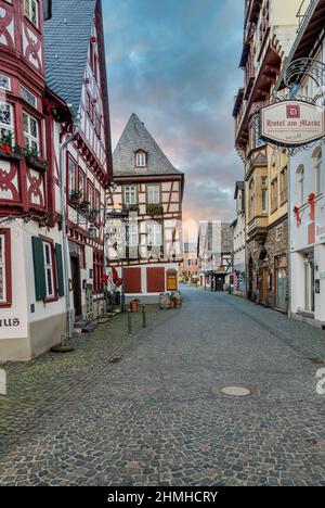 [M], Bacharach, Burgenwanderweg, Burgweg, Malerwinkel, Mittelrhein, Oberes Mittelrheintal, Blick Auf Die Stadt, Stadttürme, Unesco, Weltkulturerbe, Weltkulturerbe, Winter, Stadtbefestigungen, Stockfoto