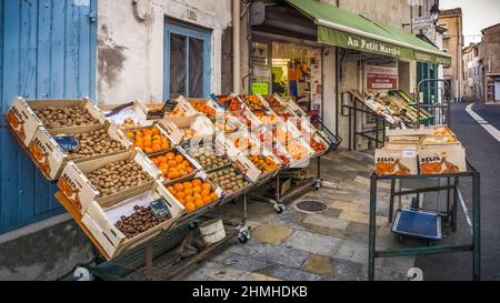 Greengrocery in Gruissan. Stockfoto