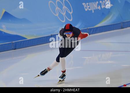 Peking, China. 10th. Februar 2022. Martina Sablikova aus der Tschechischen Republik tritt bei den Olympischen Winterspielen 2022 in Peking, China, am 10. Februar 2022 beim 5.000-Meter-Lauf der Frauen an. Kredit: Roman Vondrous/CTK Foto/Alamy Live Nachrichten Stockfoto