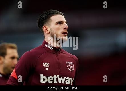 File Photo vom 22-01-2022 von West Ham Mittelfeldspieler Declan Rire, der seinen Wunsch zugegeben hat, die größten Trophäen zu gewinnen, da die Spekulationen über seine Zukunft andauern. Ausgabedatum: Donnerstag, 10. Februar 2022. Stockfoto