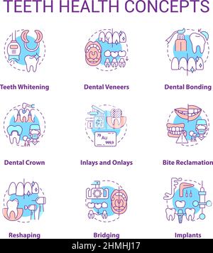 Symbole für das Zahngesundheitskonzept gesetzt Stock Vektor
