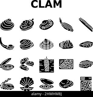 Clam Marine Sea Farm Ernährung Symbole Set Vektor Stock Vektor