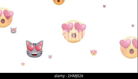 Abbildung mehrerer Emoji-Symbole mit Herzaugen auf weißem Hintergrund Stockfoto
