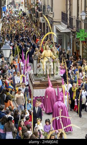 Osterwochenprozession La Borriquita, Königliche Bruderschaft Jesu bei seinem triumphalen Eintritt in Jerusalem, am Palmsonntag in Zamora, Spanien. Stockfoto