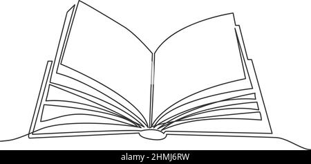 Fortlaufende Linienzeichnung eines offenen Buchs, Einzellinien-Vektordarstellung Stock Vektor