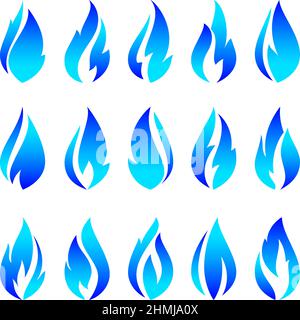 Feuerflammen, blaue Symbole einstellen Stock Vektor