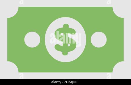 Einfaches Dollarschein-Symbol isoliert auf weißem Hintergrund, Vektorgrafik Stock Vektor