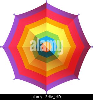 Regenbogenschirm. Blick von oben auf den Sonnenschirm des Resorts Stock Vektor