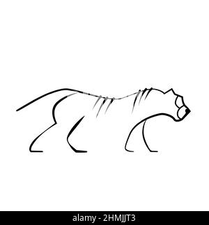 Schlichtes schwarz-weißes Tiger-Logo, Seitenansicht eines Tigers. Stock Vektor