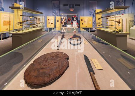 Texas, FEB 4 2022 - Innenansicht der Alamo Ausstellung Stockfoto