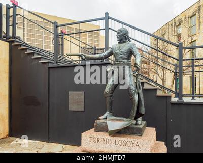 Texas, 2 2022. FEBRUAR - Bewölkter Blick auf die Toribio Losoya-Statue Stockfoto