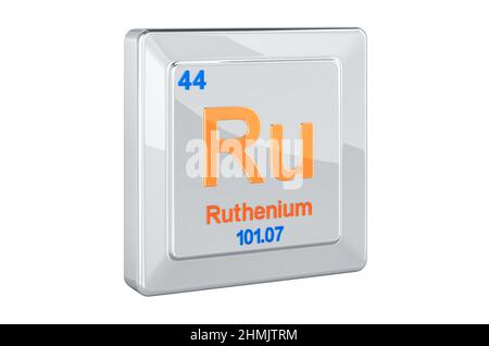 Ruthenium Ru Chemisches Element Zeichen. 3D-Rendering isoliert auf weißem Hintergrund Stockfoto