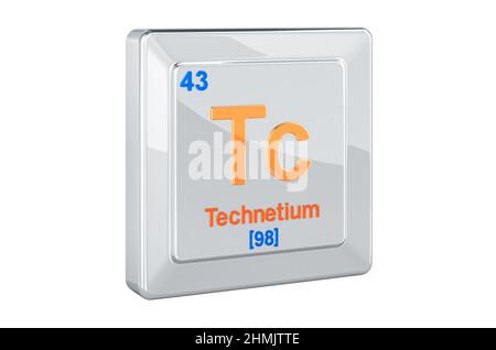 Technetium Tc Chemisches Element Zeichen. 3D-Rendering isoliert auf weißem Hintergrund Stockfoto