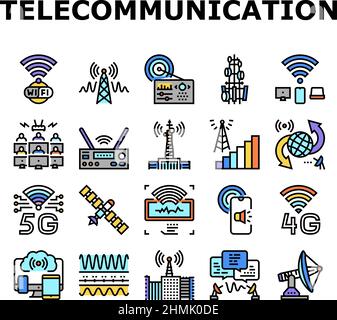 Symbole Für Die Telekommunikationstechnologie Setzen Den Vektor Stock Vektor