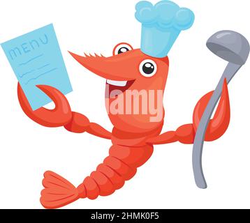 Cartoon-Hummer-Koch. Lustige Meeresfrüchte-Restaurant Maskottchen isoliert auf weißem Hintergrund Stock Vektor
