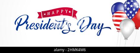 Happy President's Day USA Internet-Banner. Isolierte abstrakte Grafik-Design-Vorlage. US-Farben. Kalligrafische Buchstaben. Dekorative Pinsel Kalligraphie, Ein Stock Vektor