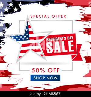 Happy President's Day USA – Werbebanner. Isolierte abstrakte Grafik-Design-Vorlage. Werbung kreative Kulisse mit 3D Blatt Papier und Stern mit U Stock Vektor