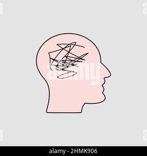 Menschlicher männlicher Kopf mit Symbol der Störung. Zeigt psychische Probleme. Angst, Depression oder Demenz, Symbol der psychischen Gesundheit Stock Vektor