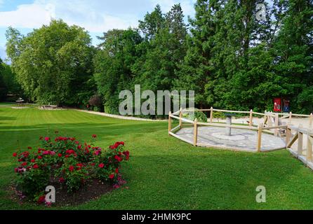 AMBOISE, FRANKREICH -22 JUN 2021- Blick auf das Chateau du Clos Luce (ehemaliges Manoir du Cloux), ein historisches Palasthaus von Leonardo da Vinci, in AMB Stockfoto