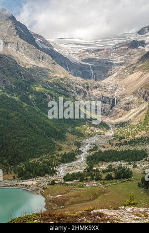 Vertikales Panorama des Palü-Gletschers, Engadin, Graubünden, Schweiz Stockfoto