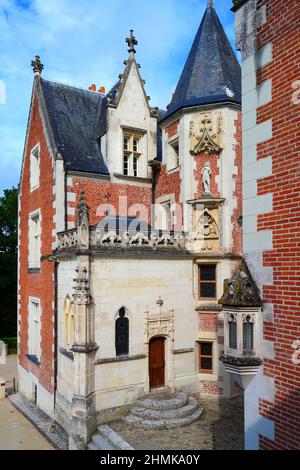 AMBOISE, FRANKREICH -22 JUN 2021- Blick auf das Chateau du Clos Luce (ehemaliges Manoir du Cloux), ein historisches Palasthaus von Leonardo da Vinci, in AMB Stockfoto