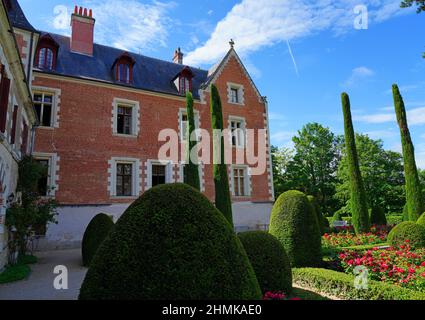 AMBOISE, FRANKREICH -22 JUN 2021- Blick auf das Chateau du Clos Luce (ehemaliges Manoir du Cloux), ein historisches Palasthaus von Leonardo da Vinci, in AMB Stockfoto