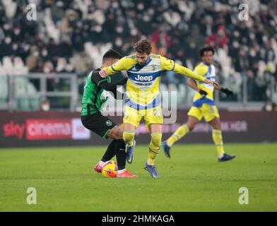 Turin, Italien. 10th. Februar 2022. Manuel Locatelli vom FC Juventus während des italienischen Pokals Coppa Italia, des Viertelfinalspiels zwischen Juventus und Sassuolo am 10. Februar 2022 im Allianz-Stadion in Turin, Italien - Foto Nderim Kaceli/DPPI Credit: DPPI Media/Alamy Live News Stockfoto