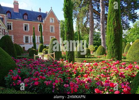 AMBOISE, FRANKREICH -22 JUN 2021- Blick auf das Chateau du Clos Luce (ehemaliges Manoir du Cloux), ein historisches Palasthaus von Leonardo da Vinci, in AMB Stockfoto