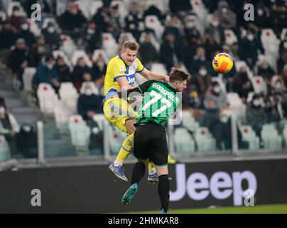 Turin, Italien. 10th. Februar 2022. Matthijs De Light vom FC Juventus während des italienischen Pokals Coppa Italia, des Viertelfinalspiels zwischen Juventus und Sassuolo am 10. Februar 2022 im Allianz-Stadion in Turin, Italien - Foto Nderim Kaceli/DPPI Credit: DPPI Media/Alamy Live News Stockfoto