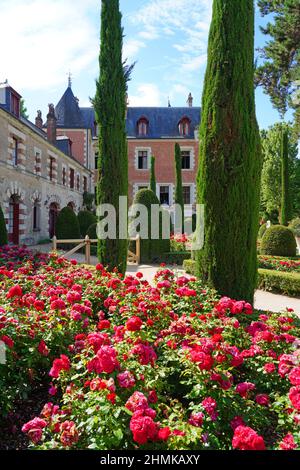 AMBOISE, FRANKREICH -22 JUN 2021- Blick auf das Chateau du Clos Luce (ehemaliges Manoir du Cloux), ein historisches Palasthaus von Leonardo da Vinci, in AMB Stockfoto