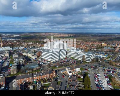 Luftaufnahme des Barnsley Hospital Stockfoto